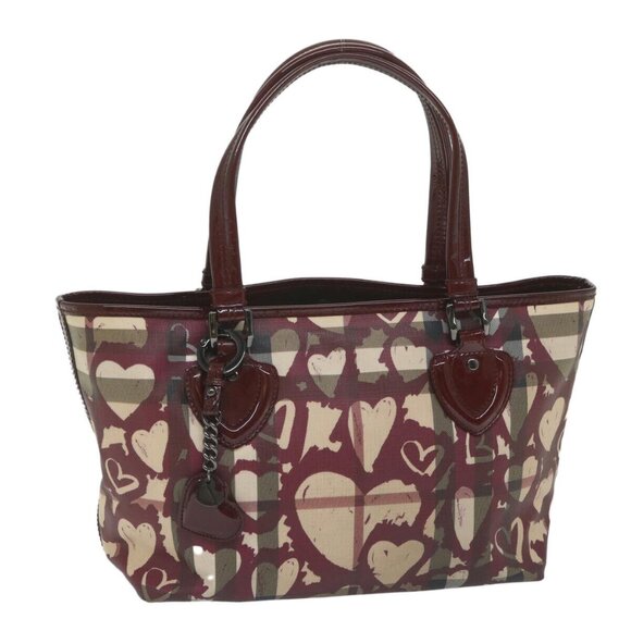 BURBERRY Nova Check Tote Bag PVC Leather Red
